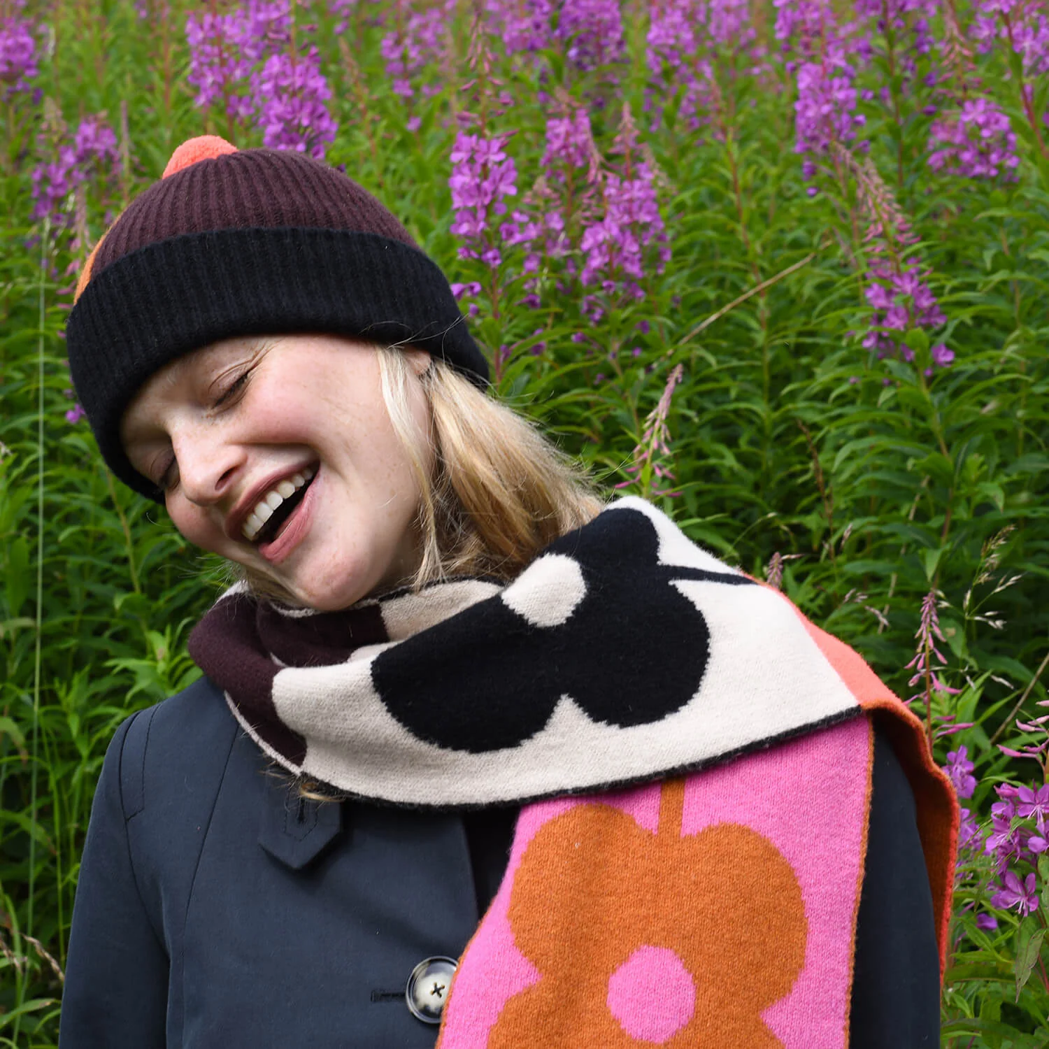 Abacus Flower Scarf - Neon Orange - Image 2