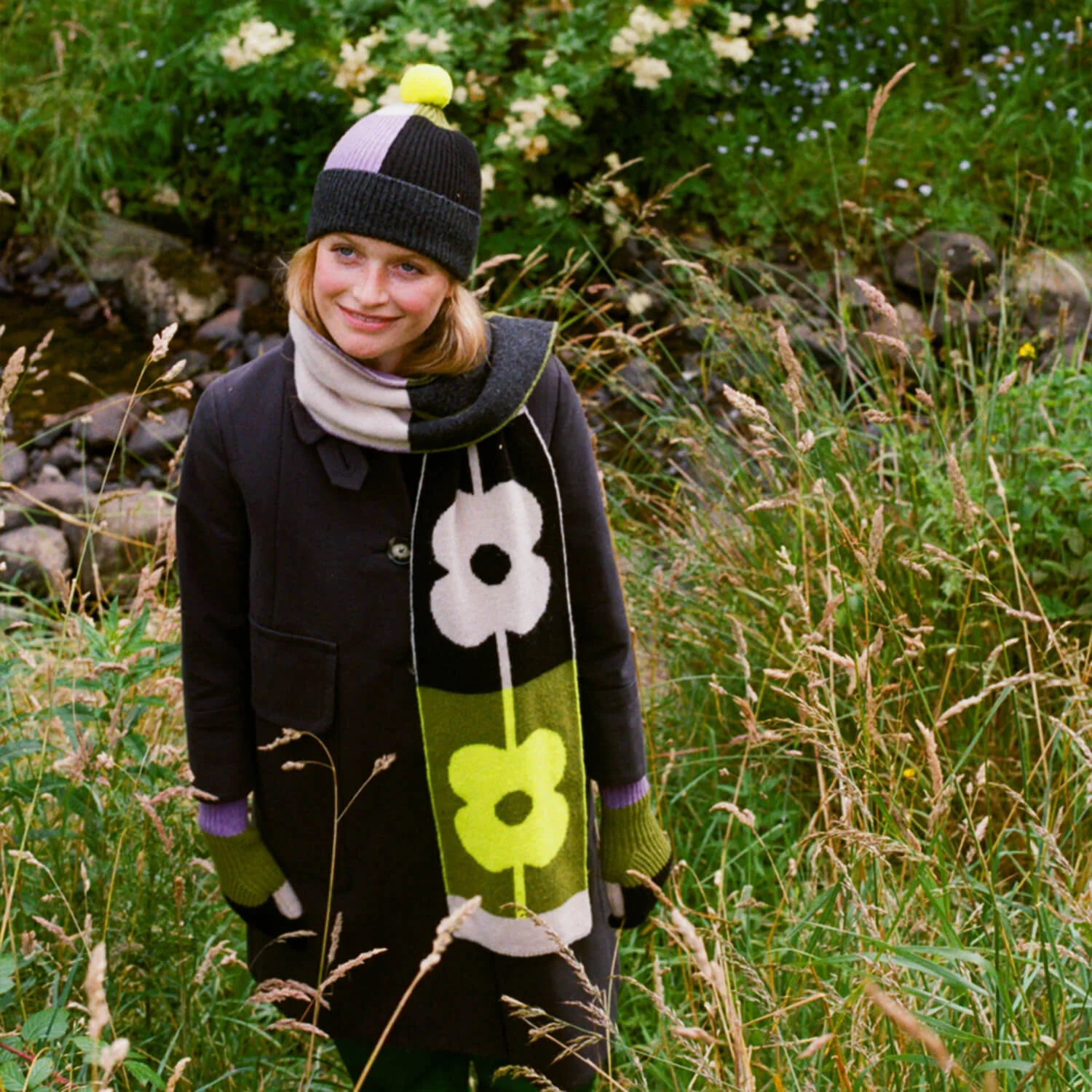 Abacus Flower Scarf - Neon Yellow - Image 2