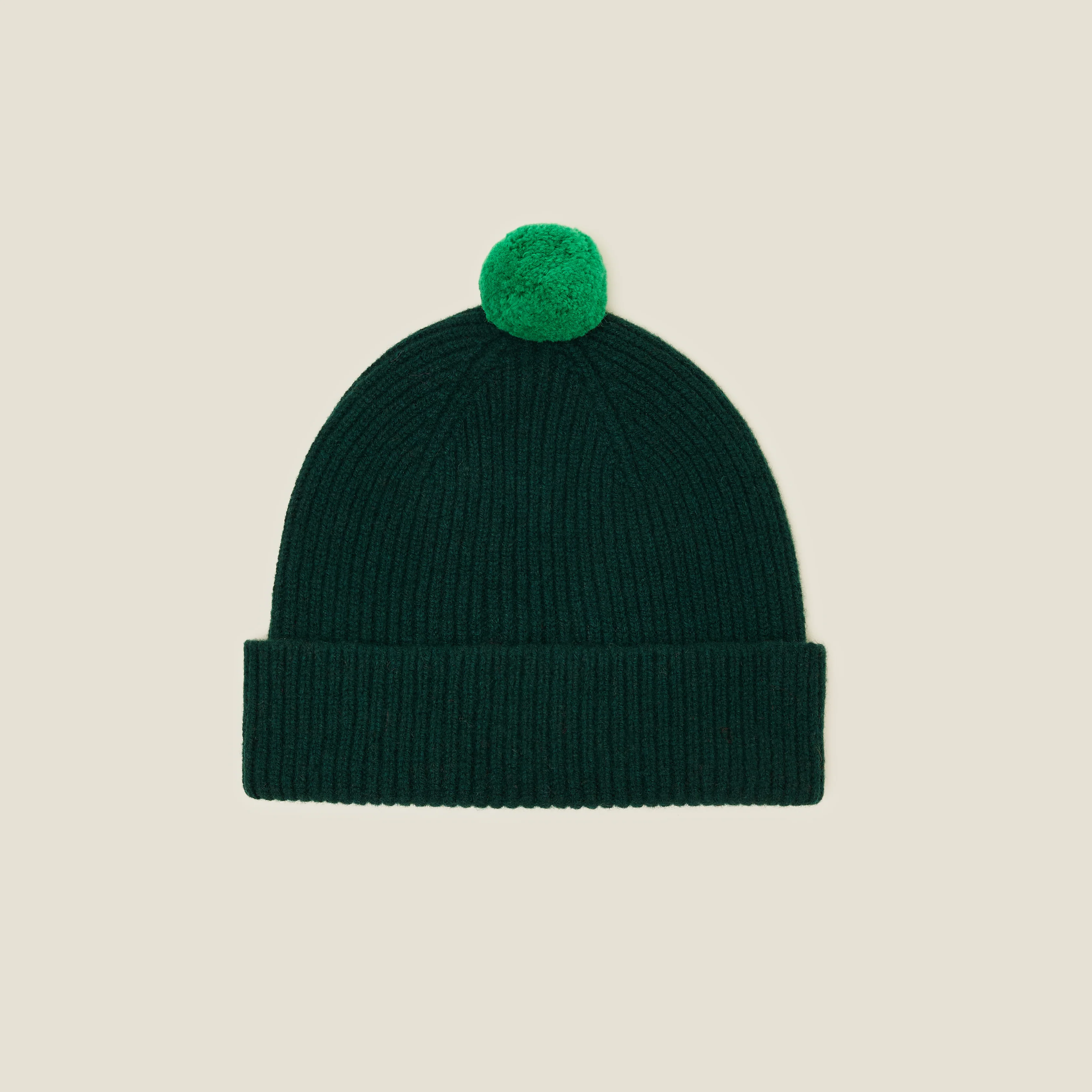 Contrast Pom Wool Beanie - Forest Black - Image 3