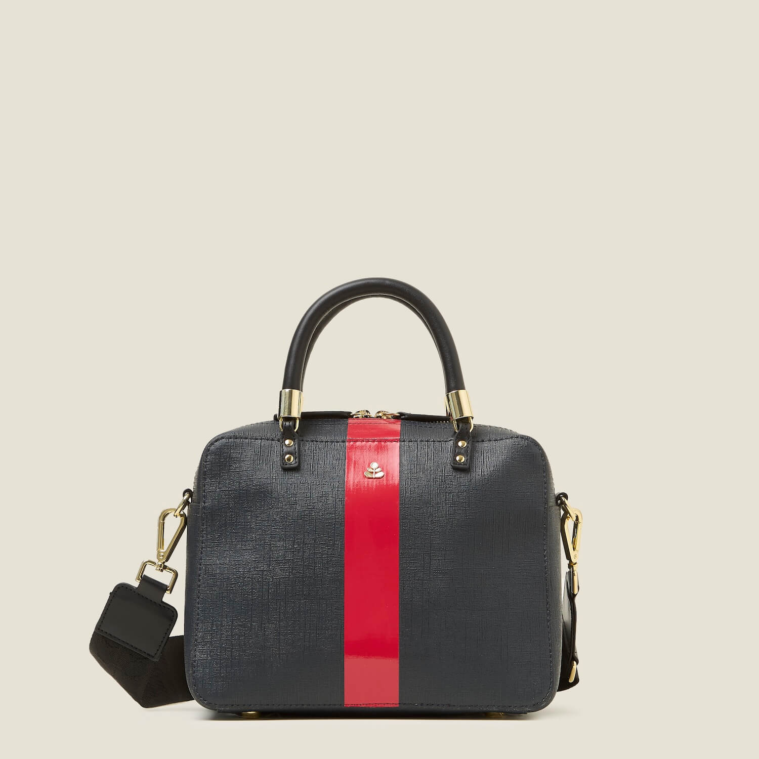 Block Medium Handbag - Shiny Stripe Navy Red - Image 2