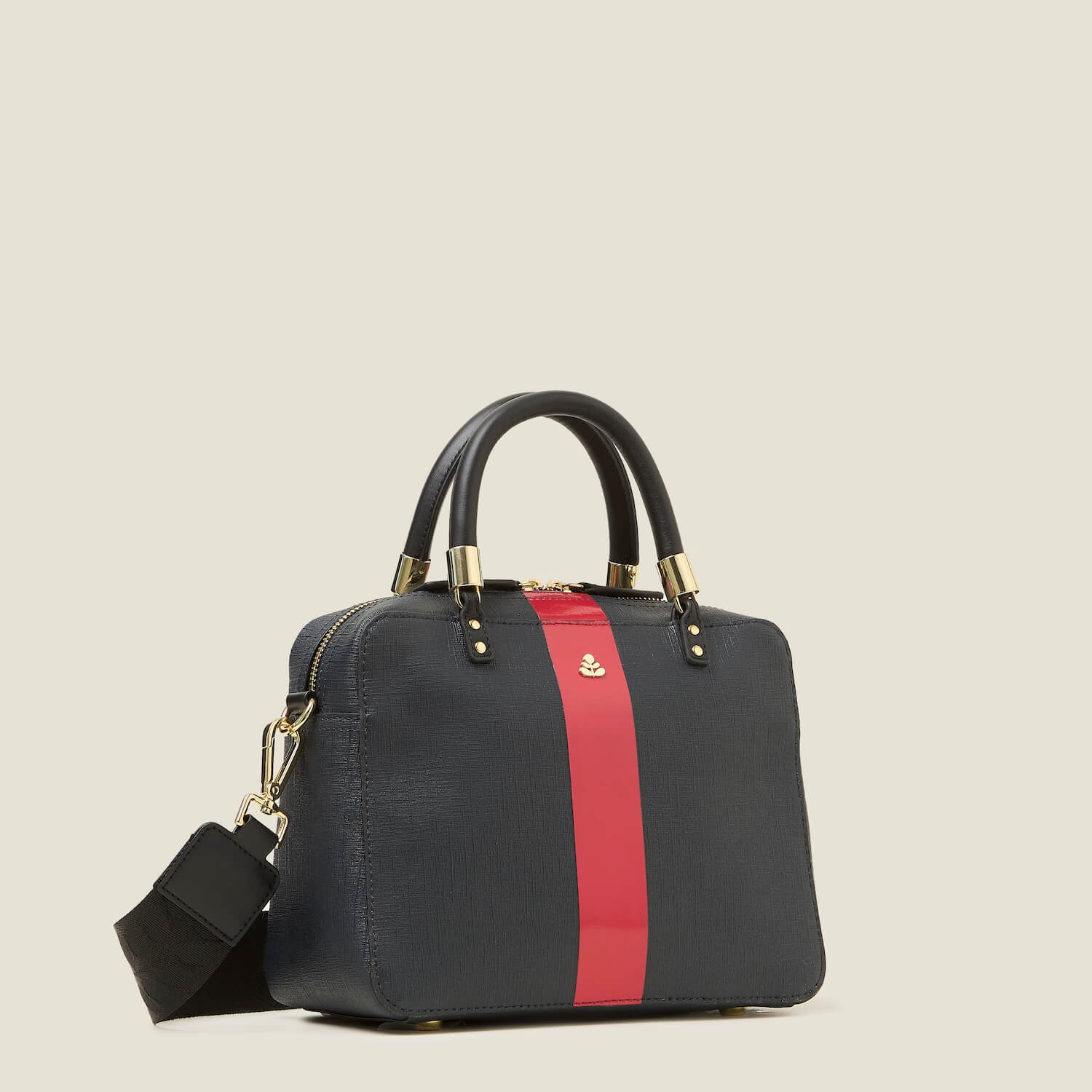 Block Medium Handbag - Shiny Stripe Navy Red - Image 3