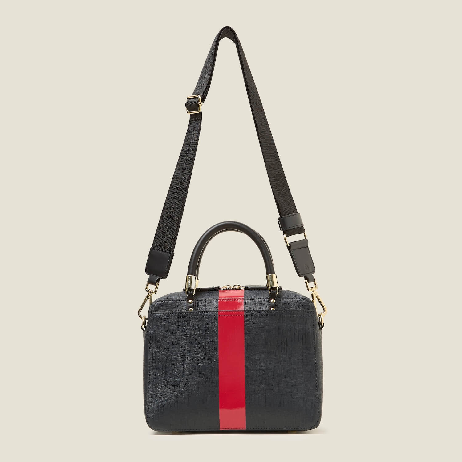 Block Medium Handbag - Shiny Stripe Navy Red - Image 4