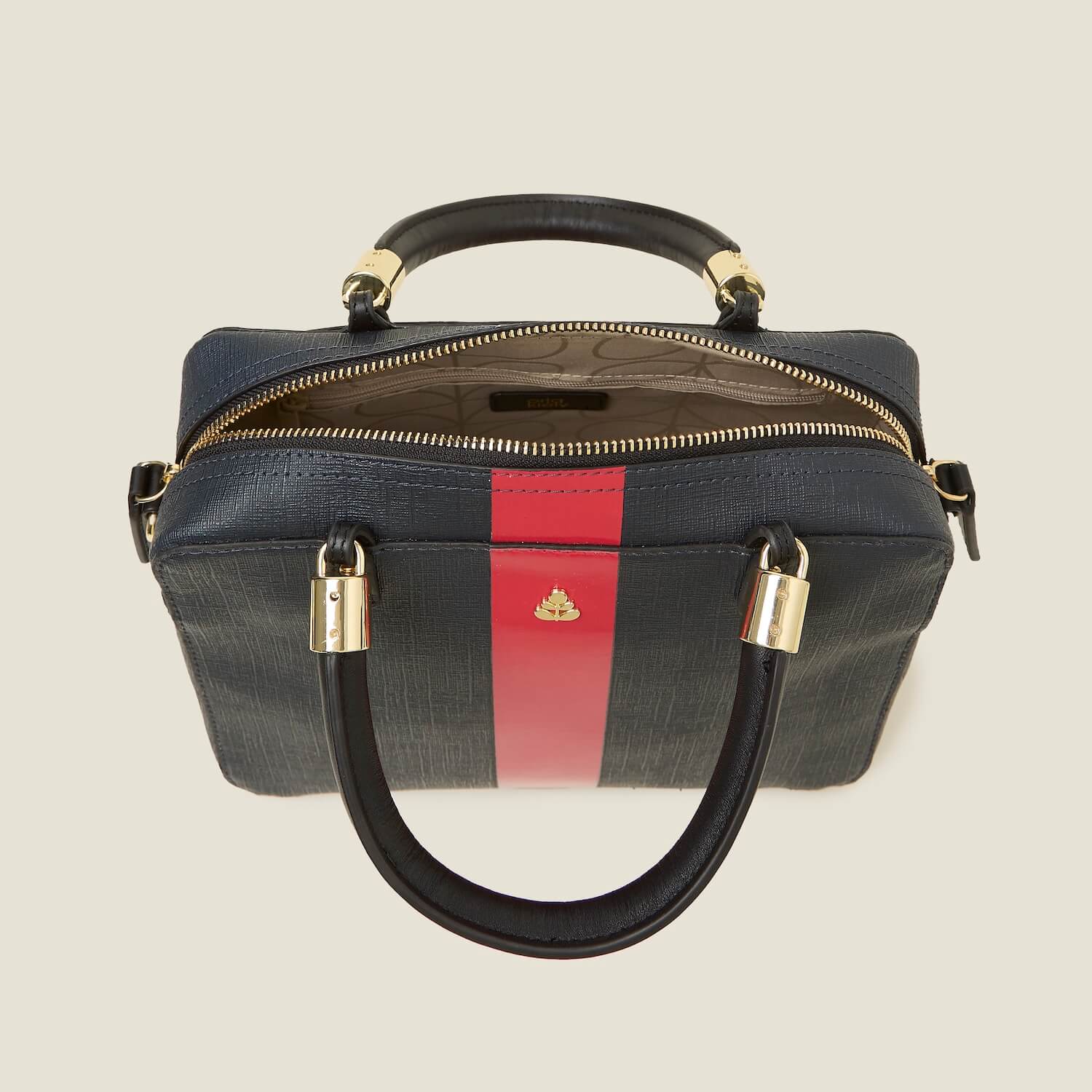 Block Medium Handbag - Shiny Stripe Navy Red - Image 5