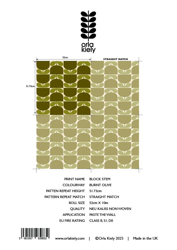 Block Stem Burnt Olive Wallpaper Sample - Image 2