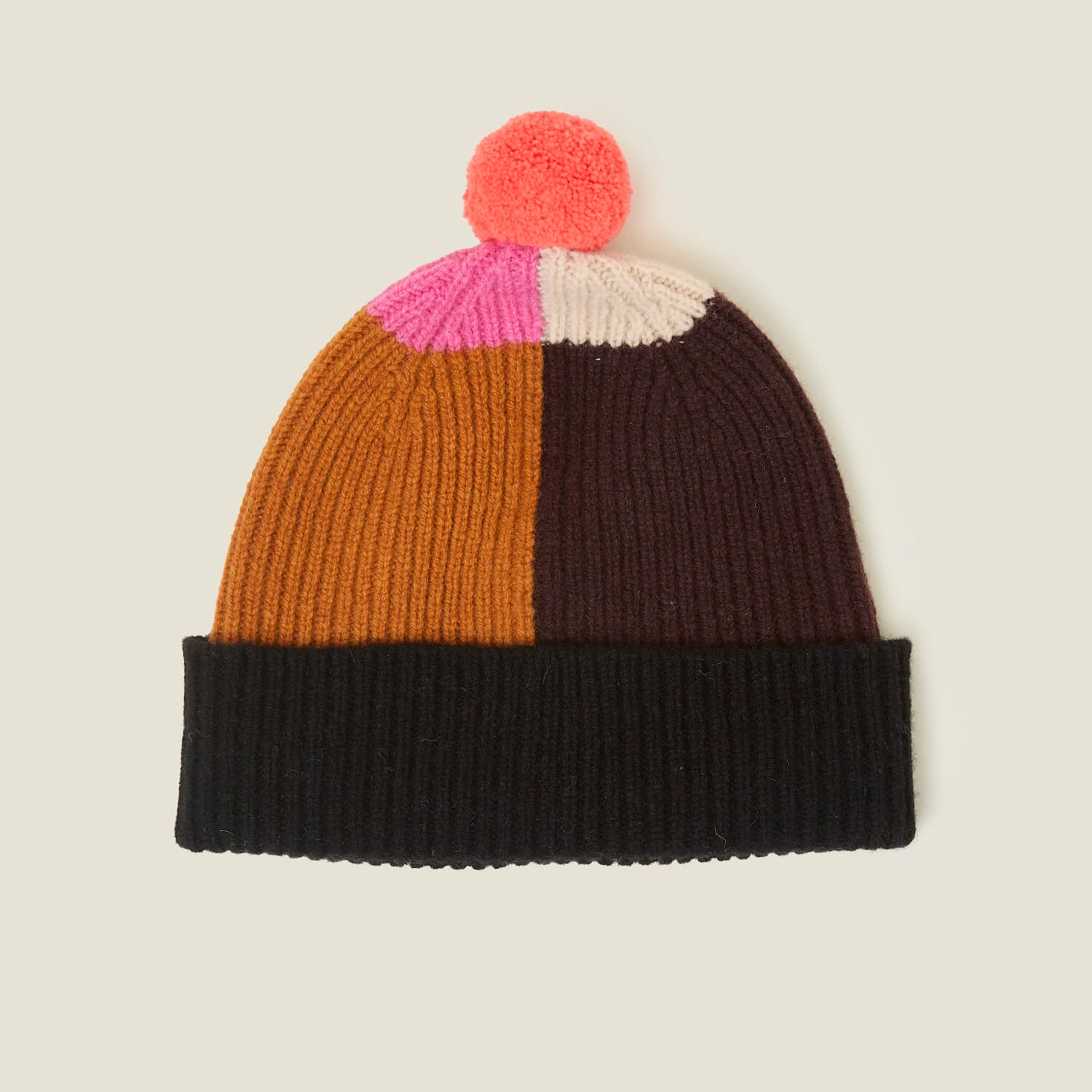 Colour Block Beanie - Neon Orange - Image 3