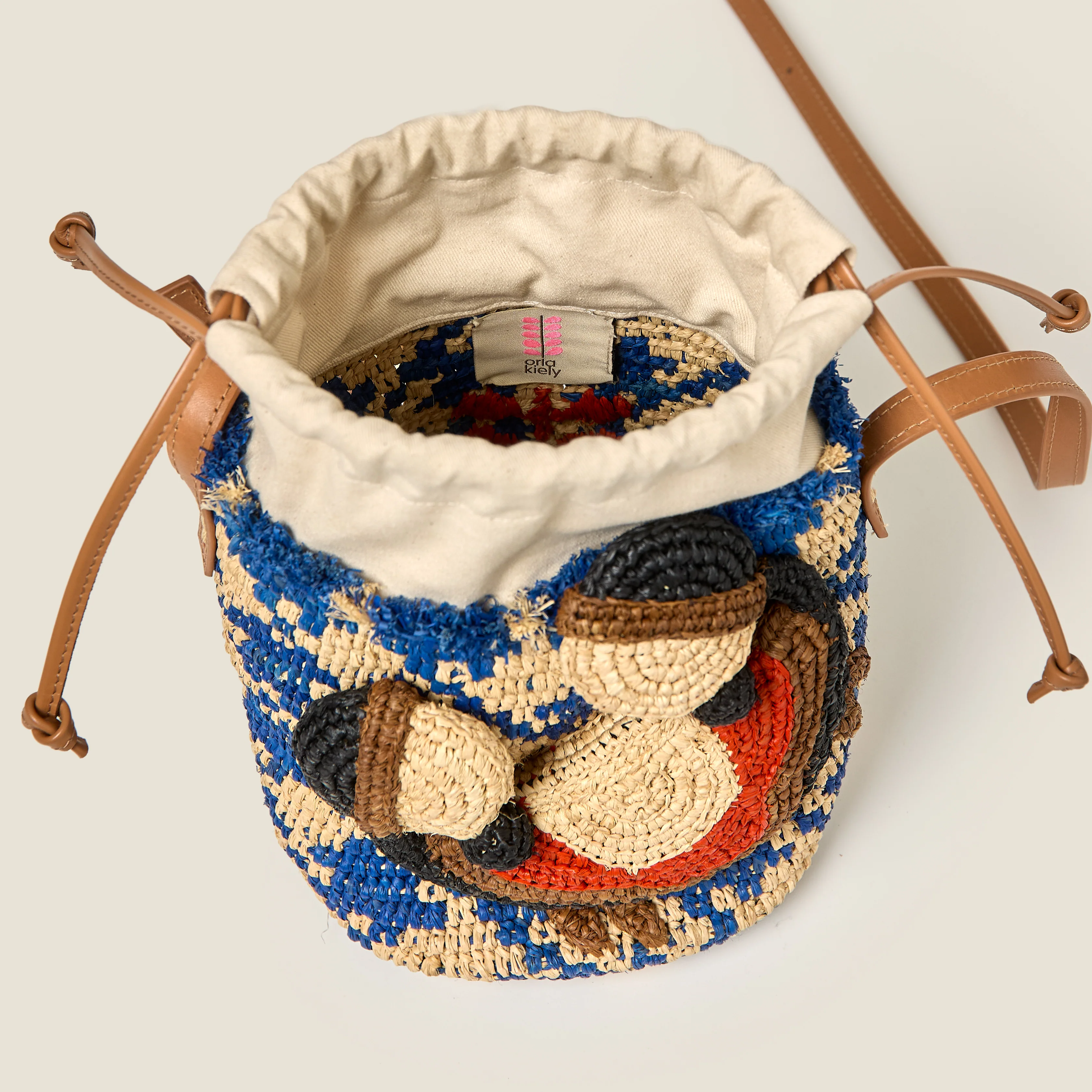 Crab and Houndstooth Raffia Bucket Bag - Sea Blue - Image 6