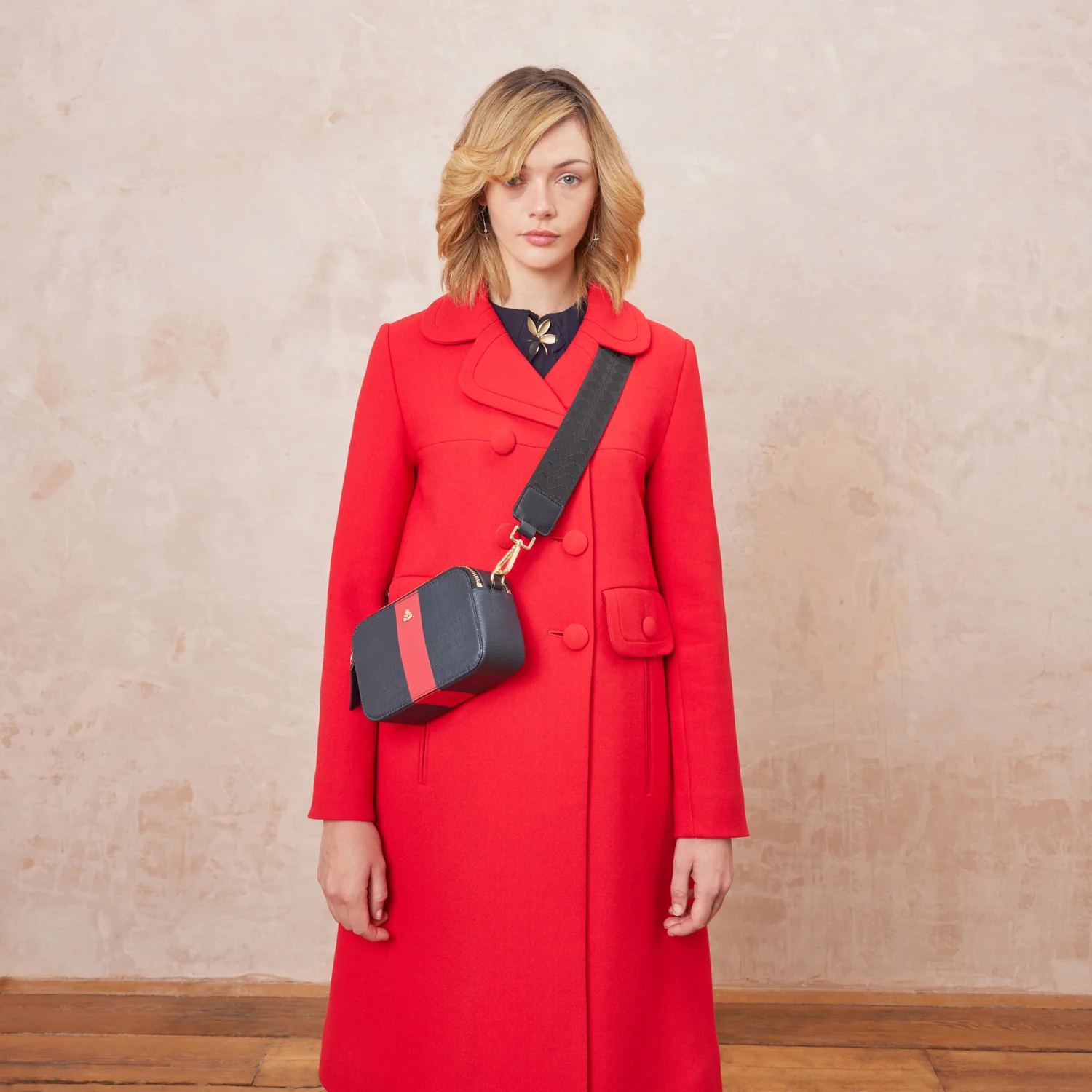 Duo Crossbody - Shiny Stripe Navy Red - Image 2