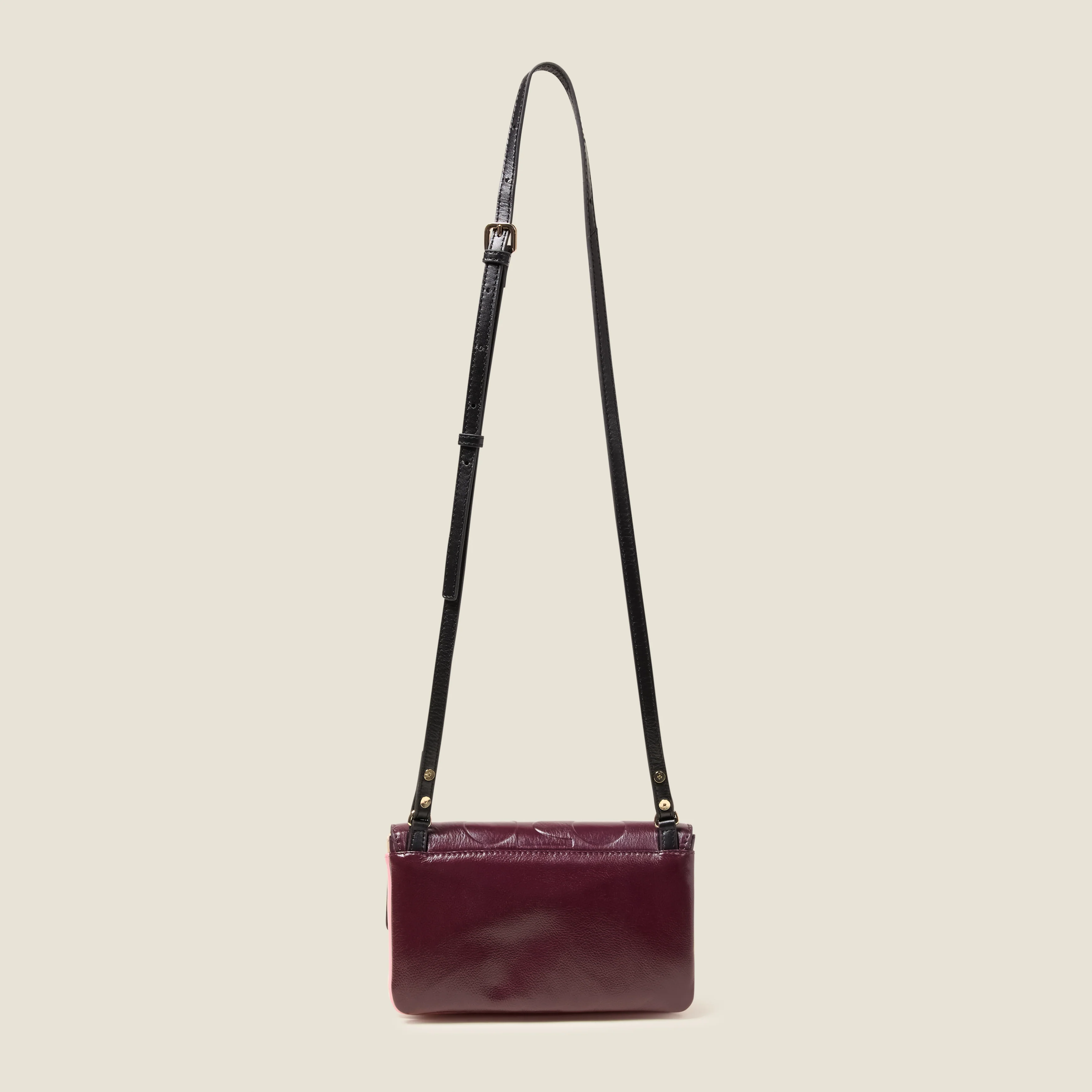 Flap Folio Leather Crossbody Bag - OK Colourblock Burgundy - Image 5