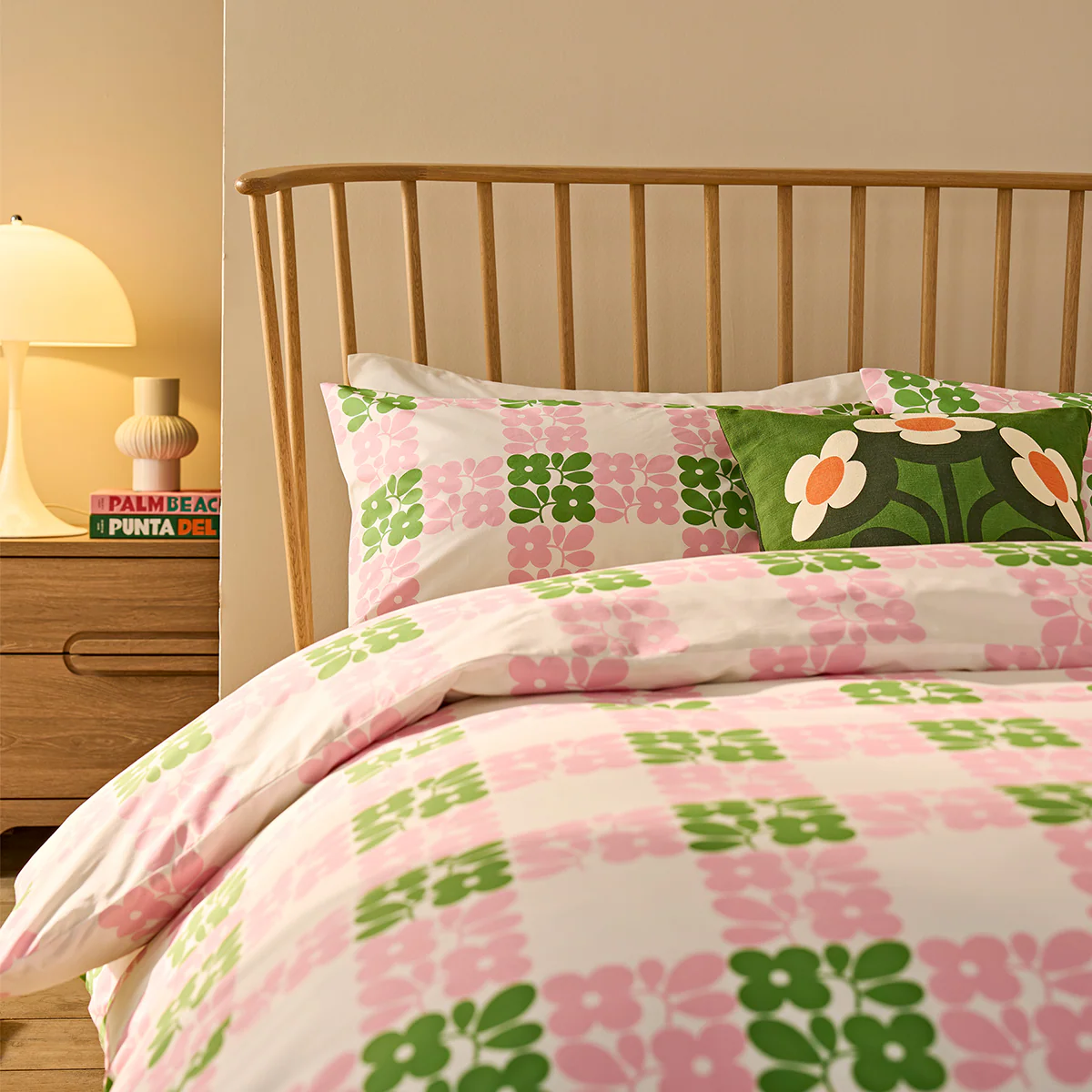 Floret Check Bed Linen Set - Dill Pink - Image 4