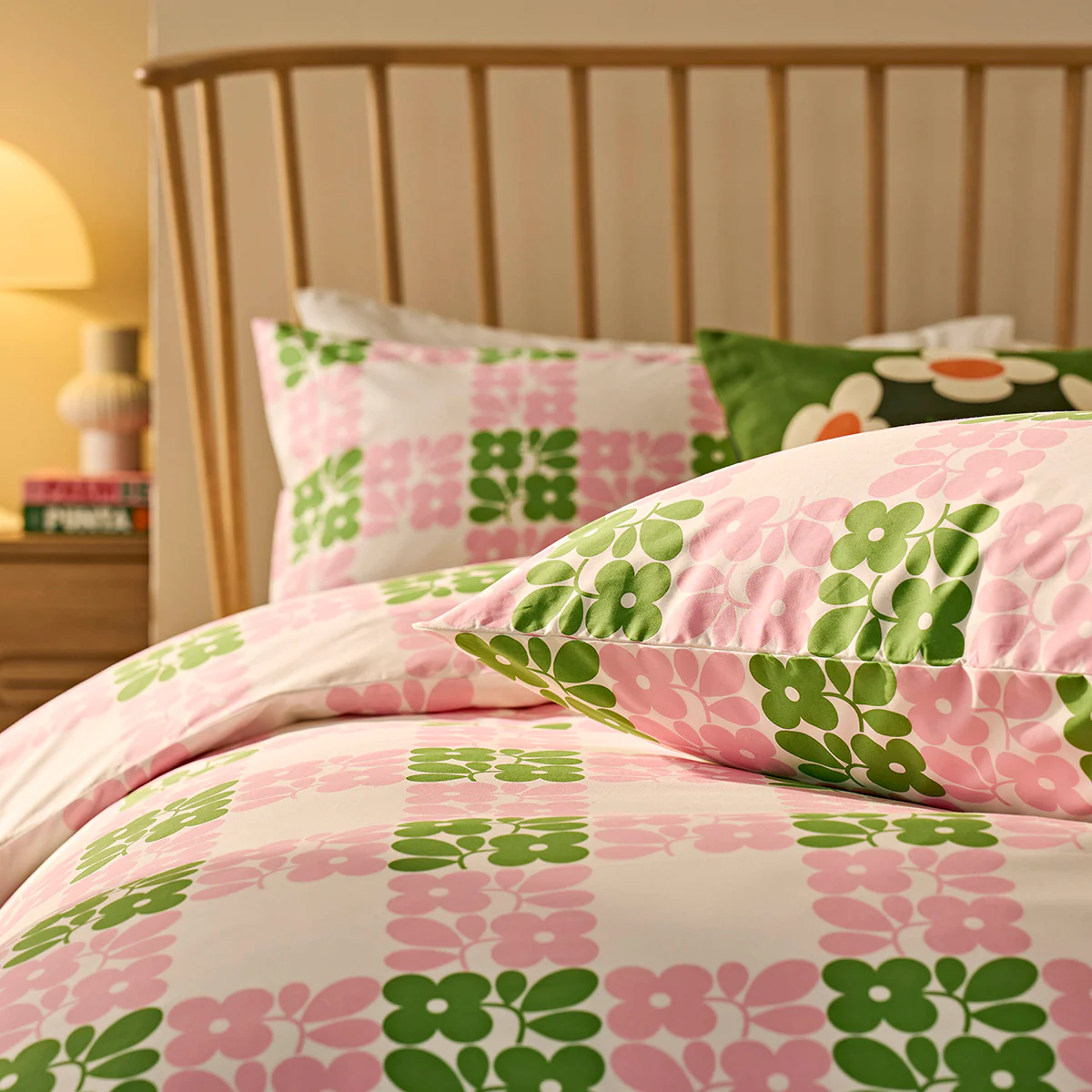 Floret Check Bed Linen Set - Dill Pink - Image 5