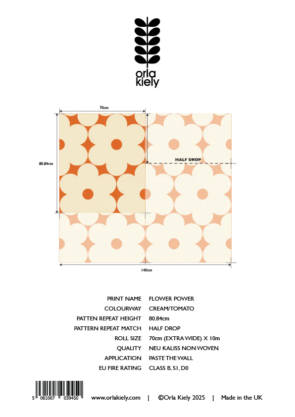 Flower Power Cream/Tomato Wallpaper Sample - Image 2