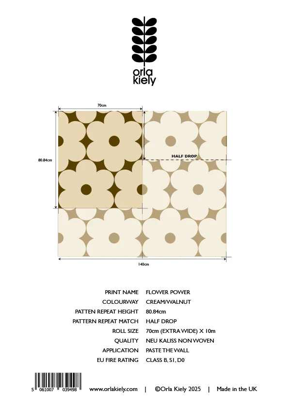 Flower Power Cream/Walnut Wallpaper Sample - Image 2