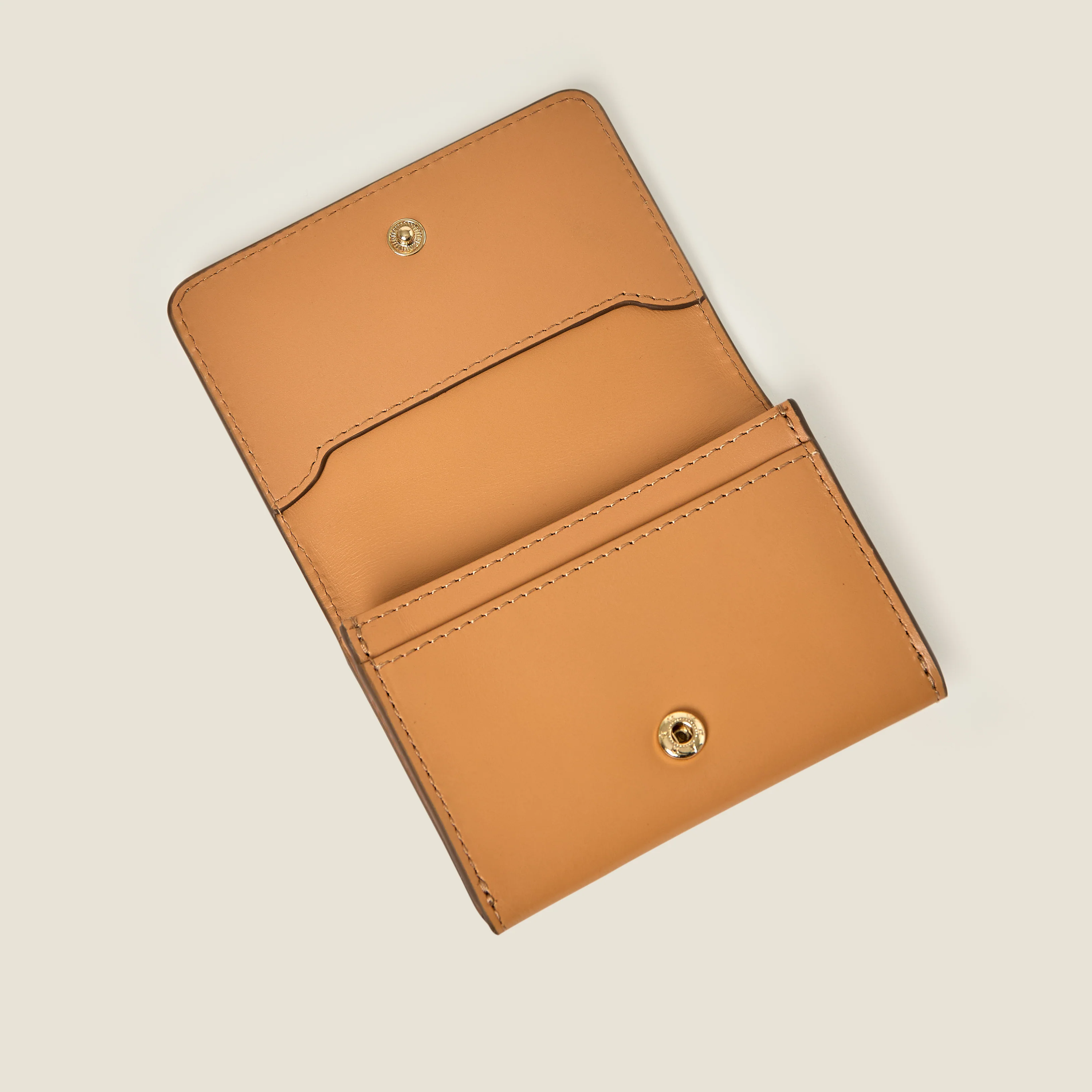Folded Leather Card Holder - Light Tan - Image 4