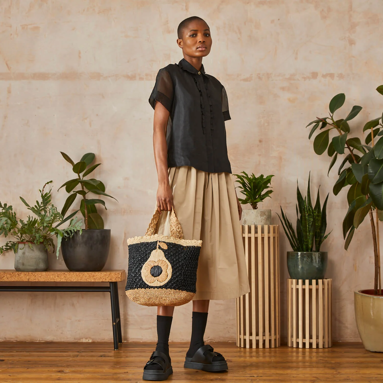 Raffia Basket Bag - Pear - Image 2