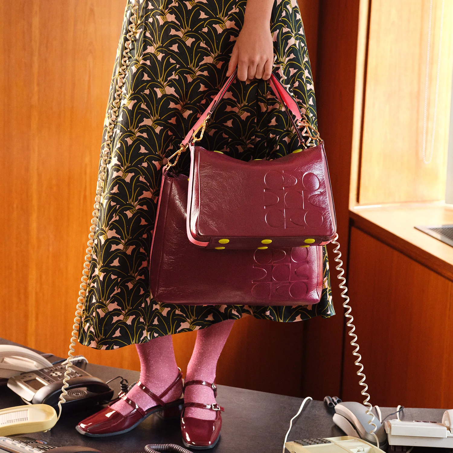 Large Softie Leather Shoulder Bag - OK Colourblock Burgundy - Image 2