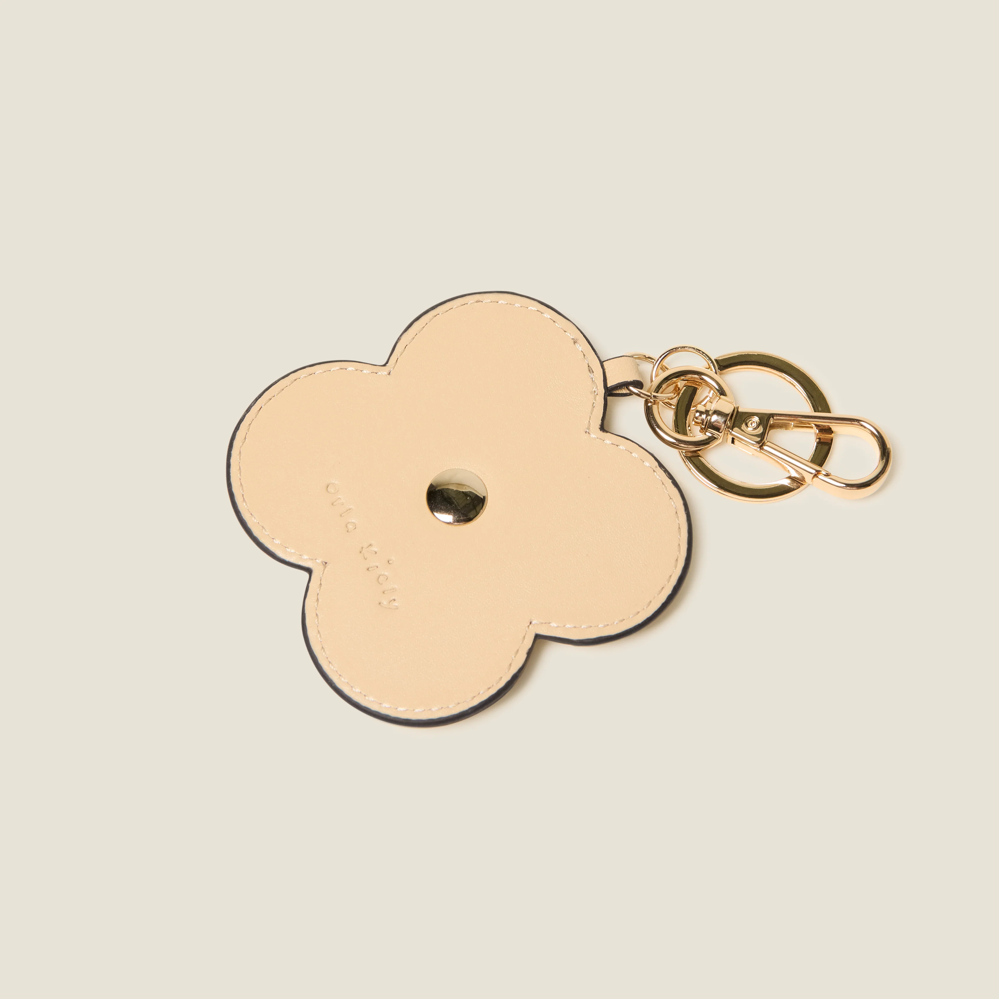 Layered Flower Leather Key Ring - Flower Applique Cream - Image 2