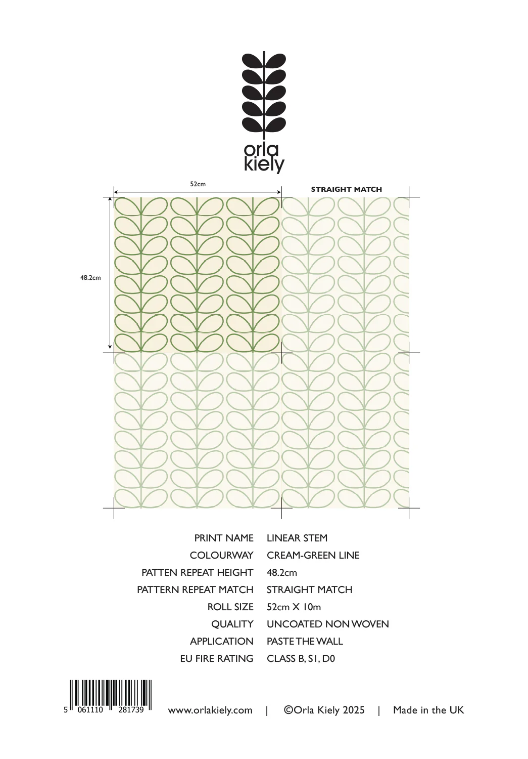 Linear Stem Cream Wallpaper Green Line Sample - Image 2