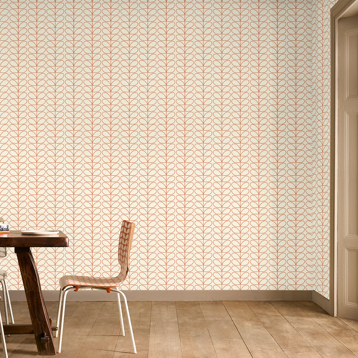 Linear Stem Cream Wallpaper Orange Line