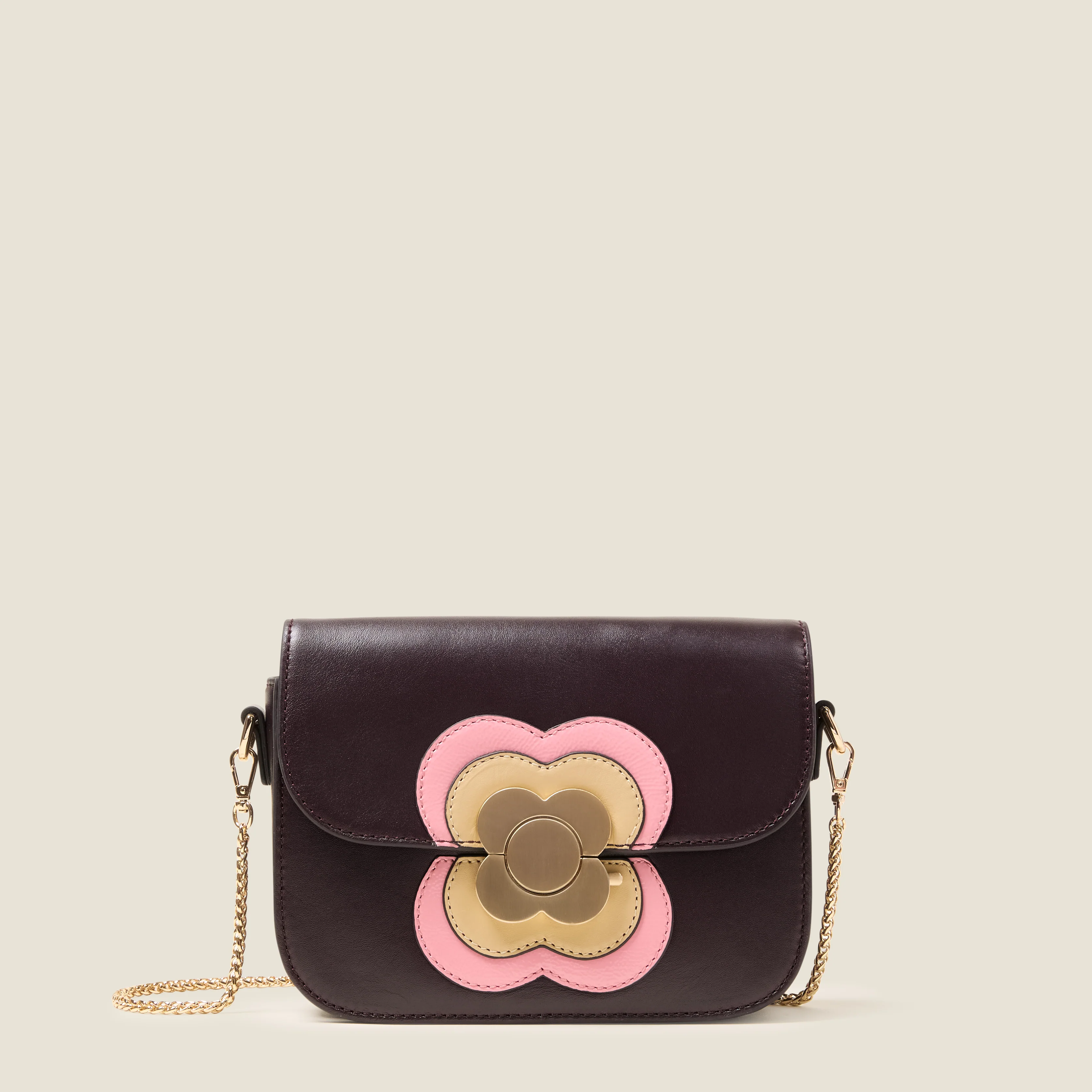 Mini Eclipse Leather Crossbody Bag - Flower Applique Burgundy