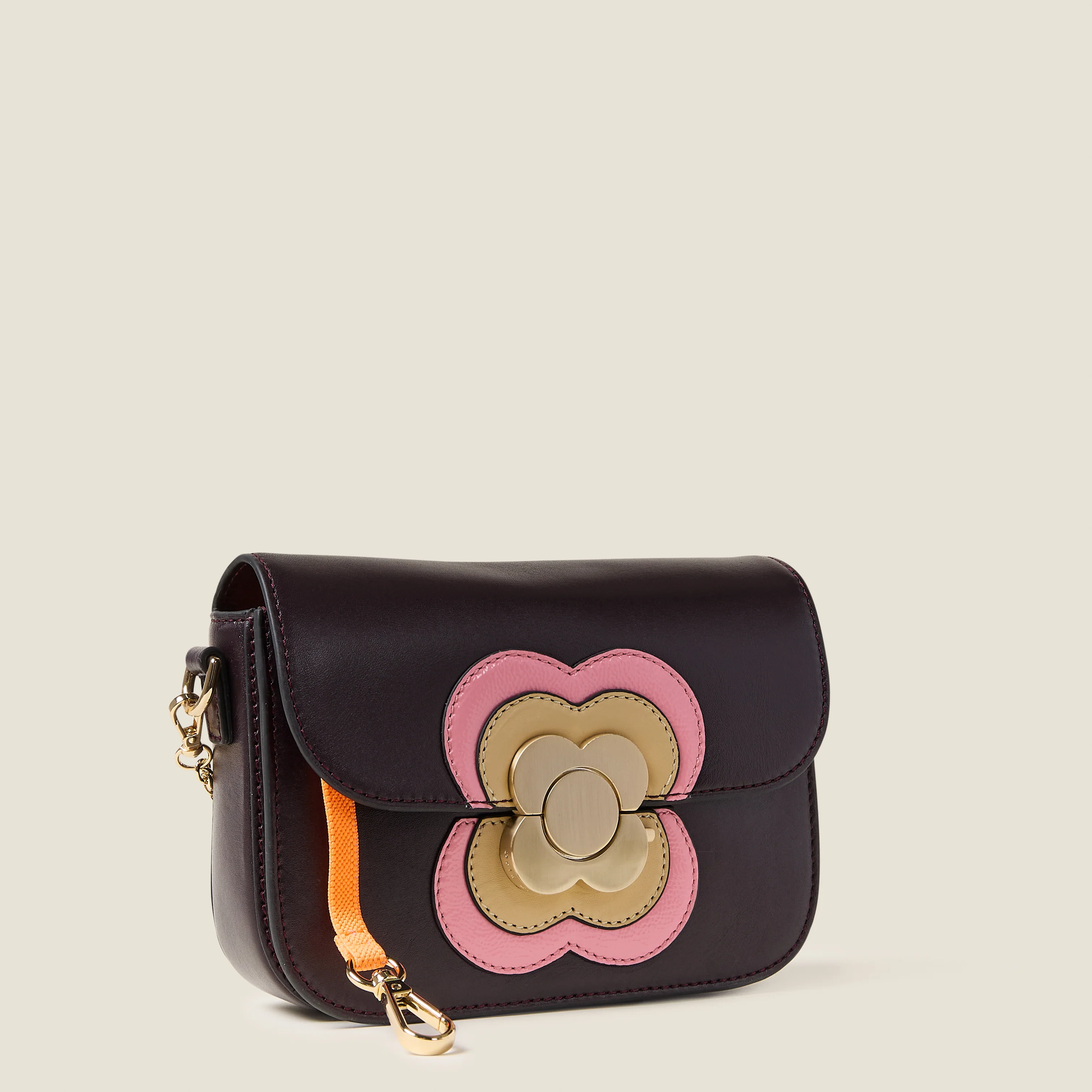 Mini Eclipse Leather Crossbody Bag - Flower Applique Burgundy - Image 6