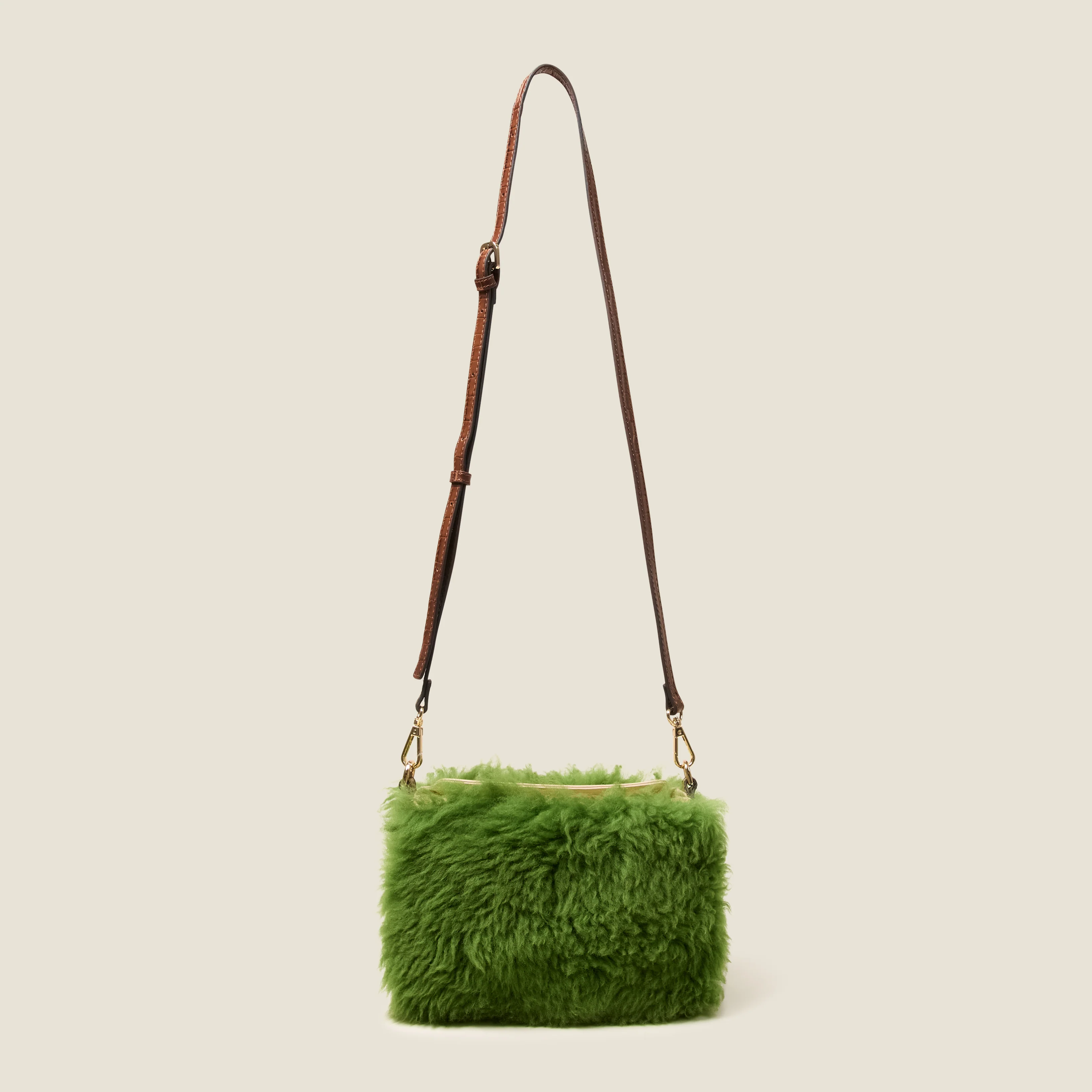Mini Softie Leather Crossbody Bag - Sheepskin Colourblock Green - Image 4