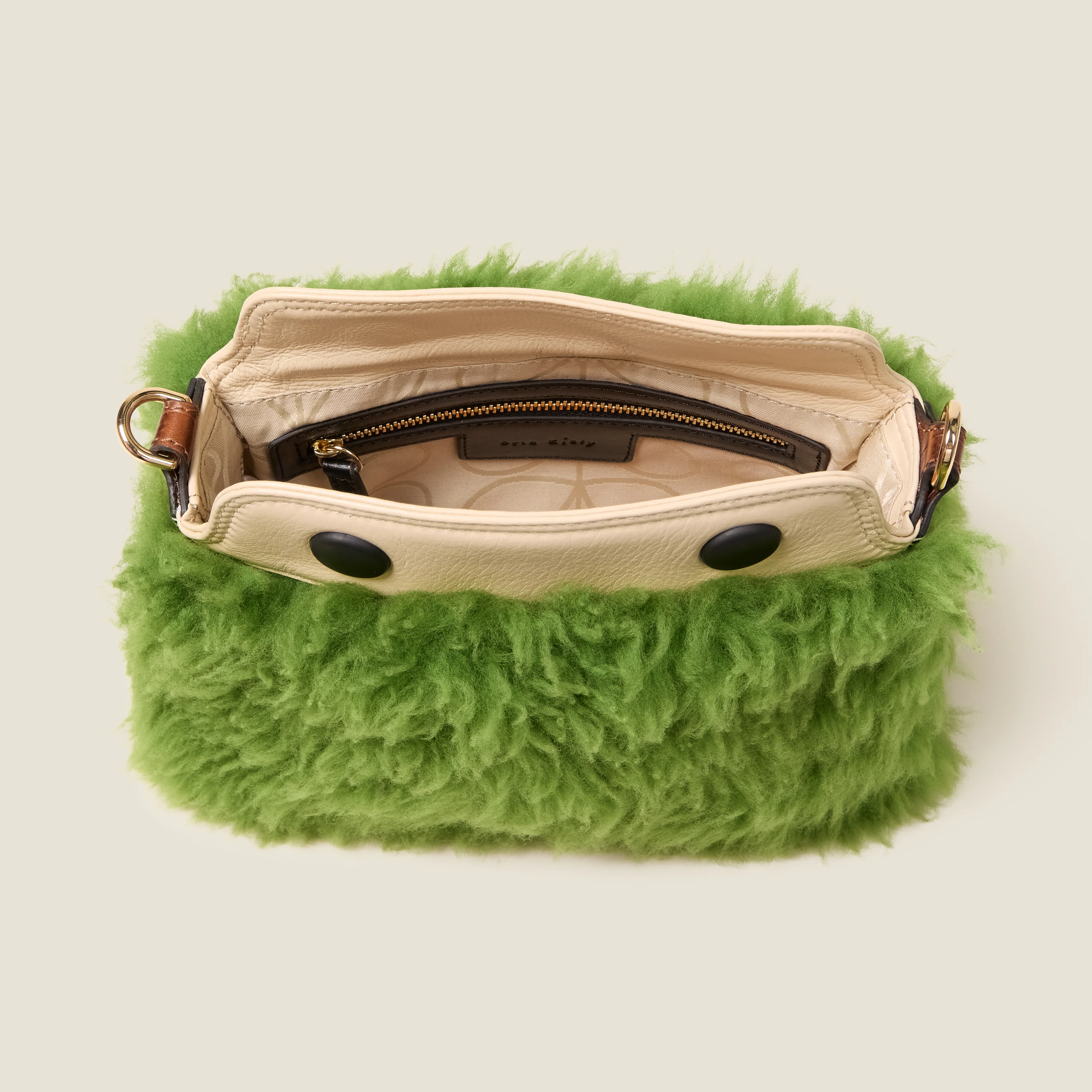 Mini Softie Leather Crossbody Bag - Sheepskin Colourblock Green - Image 5