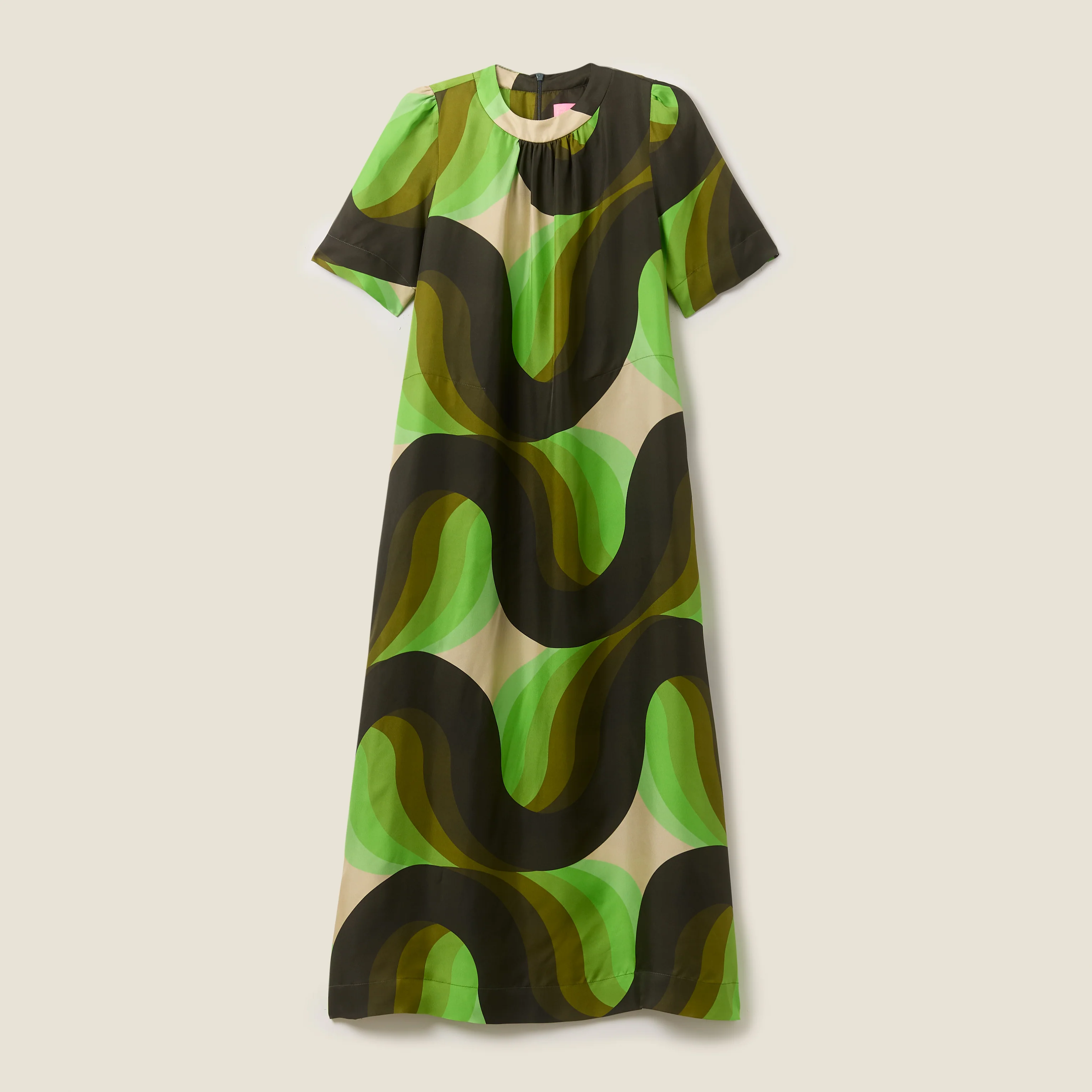 Orla Short Sleeve Belted Silk Dress Giant Rolling Wave Electra - Image 5