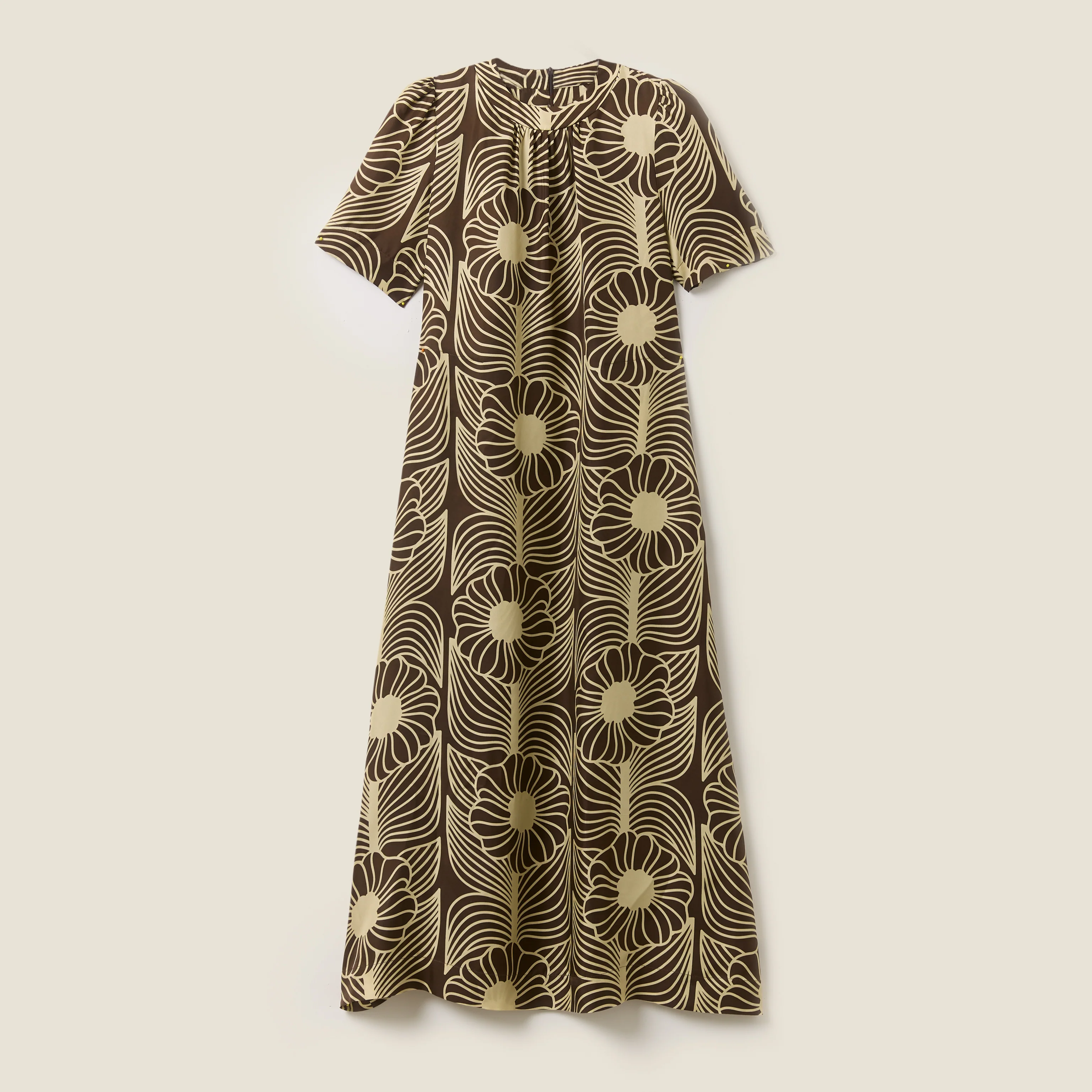 Orla Short Sleeve Belted Silk Dress Moonflower Walnut - Image 4