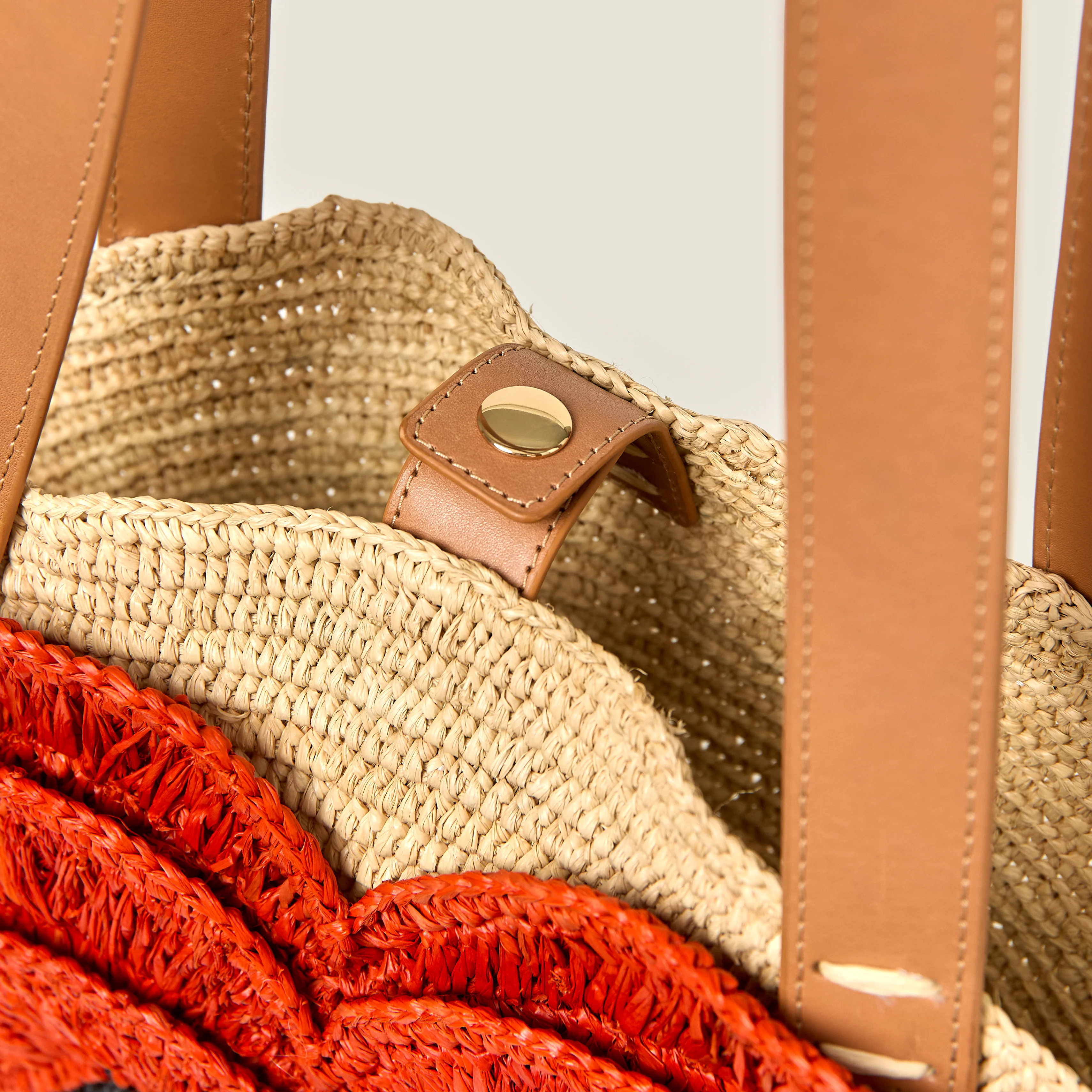 Petal Flower Round Raffia Tote Bag - Clementine - Image 7