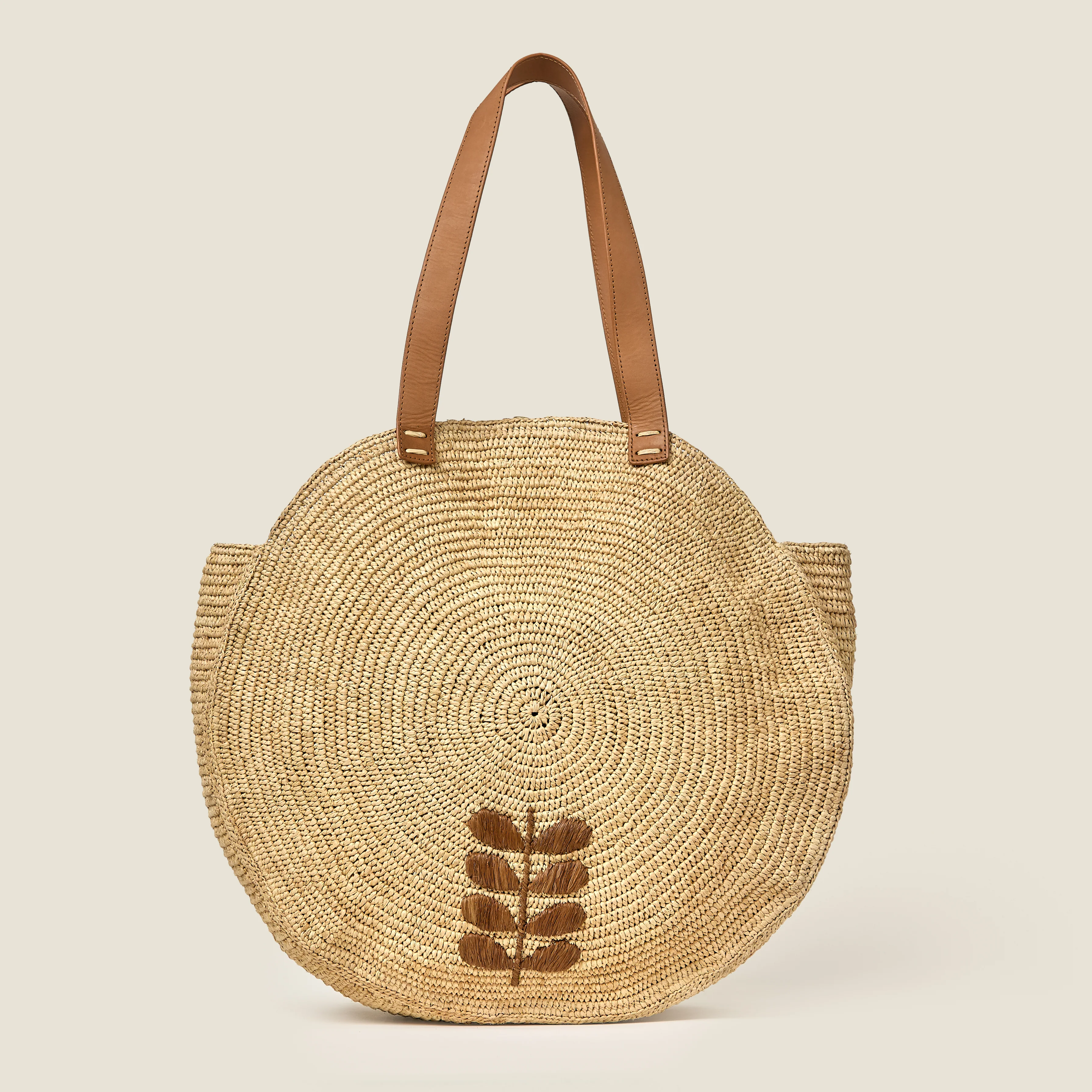 Petal Flower Round Raffia Tote Bag - Natural - Image 4