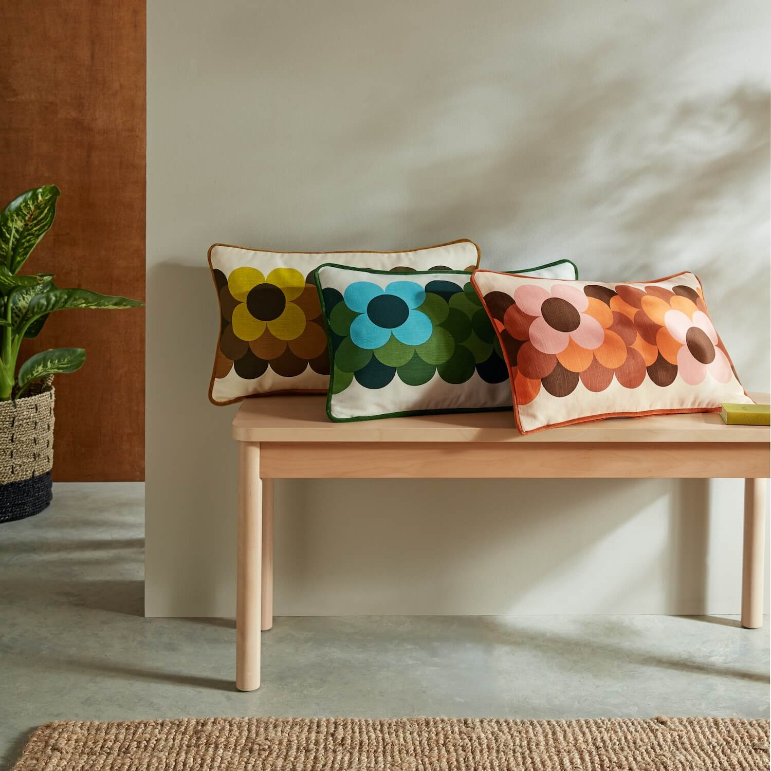 Retro Flower Stripe Cushion - Dune - Image 2