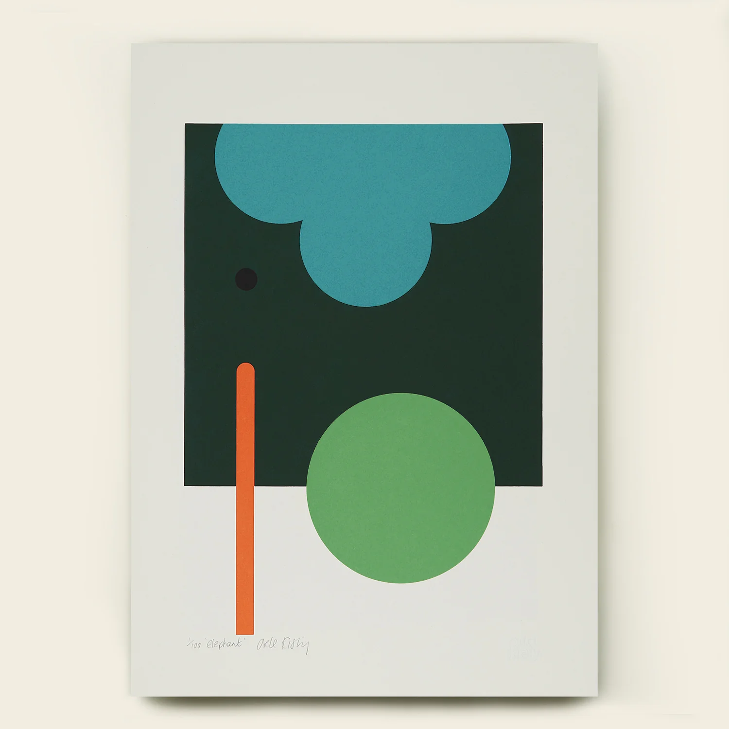 Screen Printed Artwork - Green Elephant - Image 2