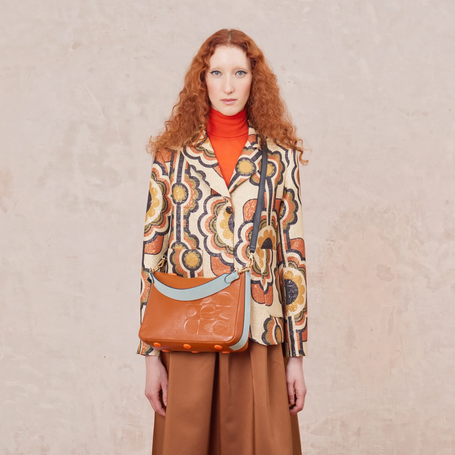 Small Softie Leather Shoulder Bag - OK Colourblock Sienna - Image 2