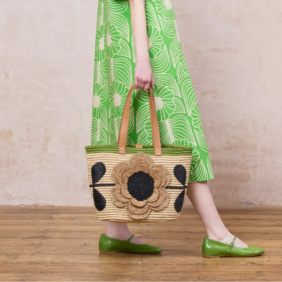 Stem Flower Monday Raffia Tote Bag - Natural - Image 2