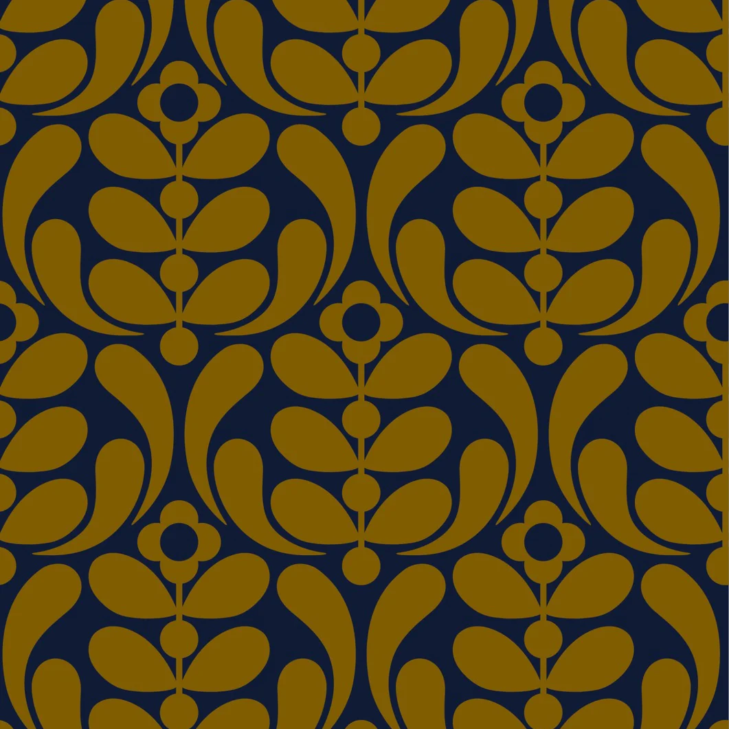 Stem Nouveau Navy/Ochre Wallpaper Sample