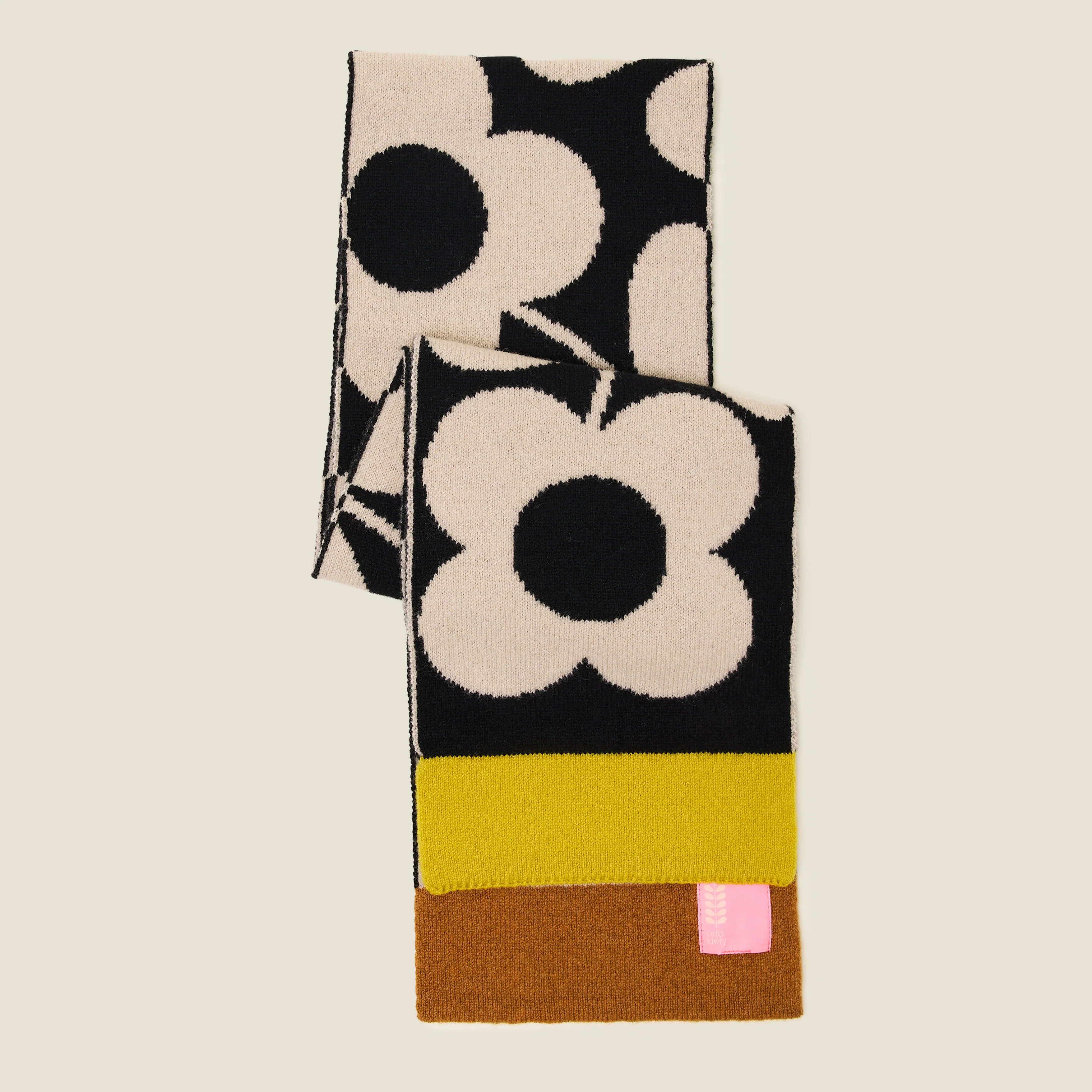 Stem Sprig Wool Scarf - Cream Black - Image 3