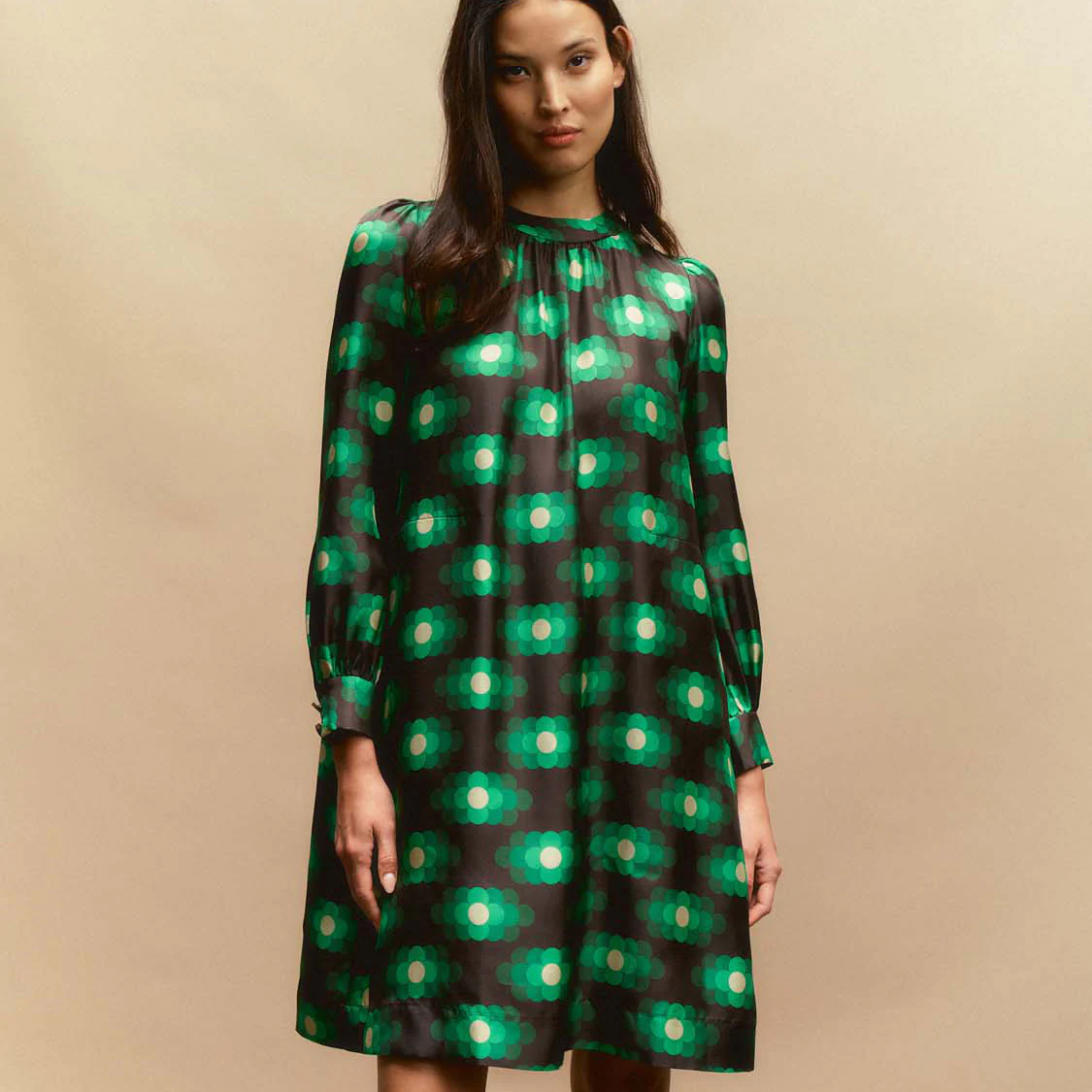 Orla Long Sleeve Mini Silk Dress - Flower Haze